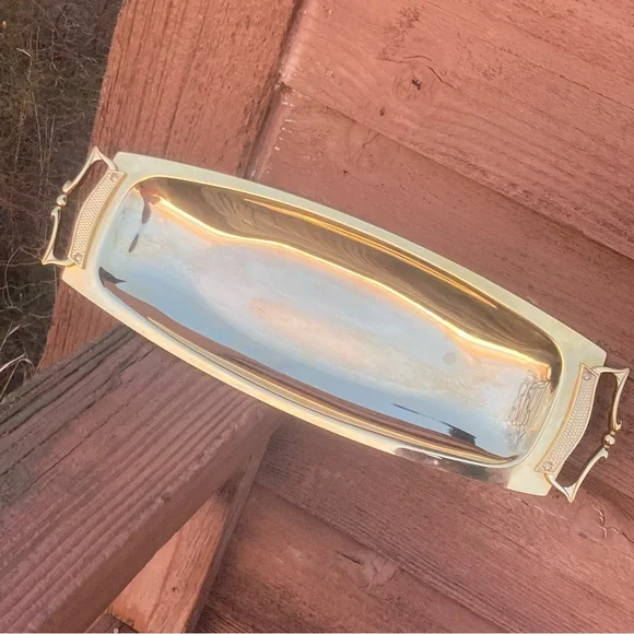 Kromex Vintage MCM Elegant Gold-Plated Aluminum Serving Tray 17.5" MADE IN USA! - Picture 2 of 4